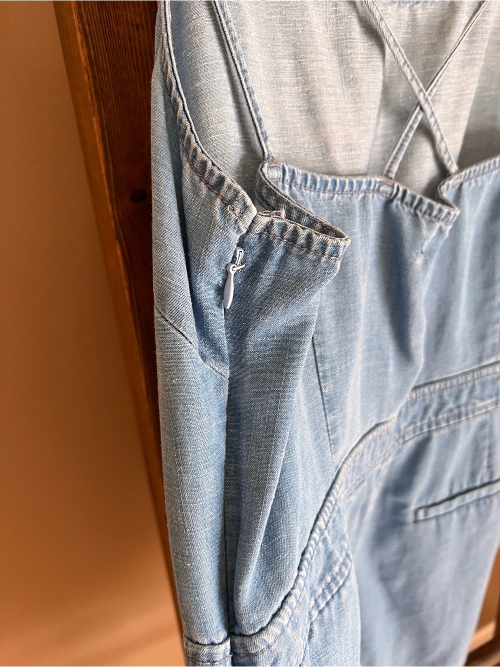 LOFT Light Blue Denim Romper with Pockets - Picture 4 of 7